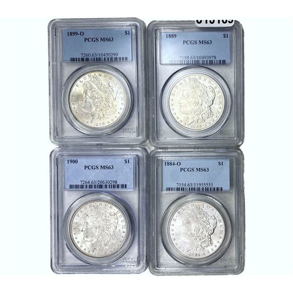 1884-1900 GEM BU Morgan Silver Dollar[4 Coins] PCGS MS63
