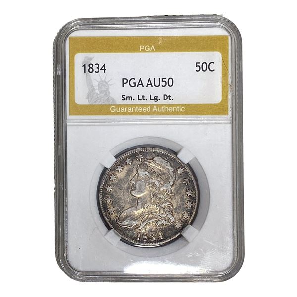 1834 Sm Lt, Lg Dt Capped Bust Half Dollar PGA AU50