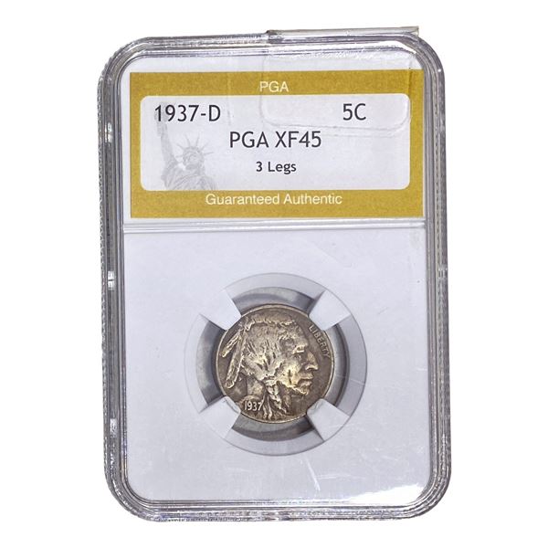 1937-D 3 Leg Buffalo Nickel PGA XF45