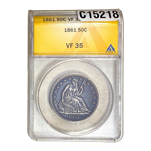 1861 Seated Liberty Half Dollar ANACS VF35