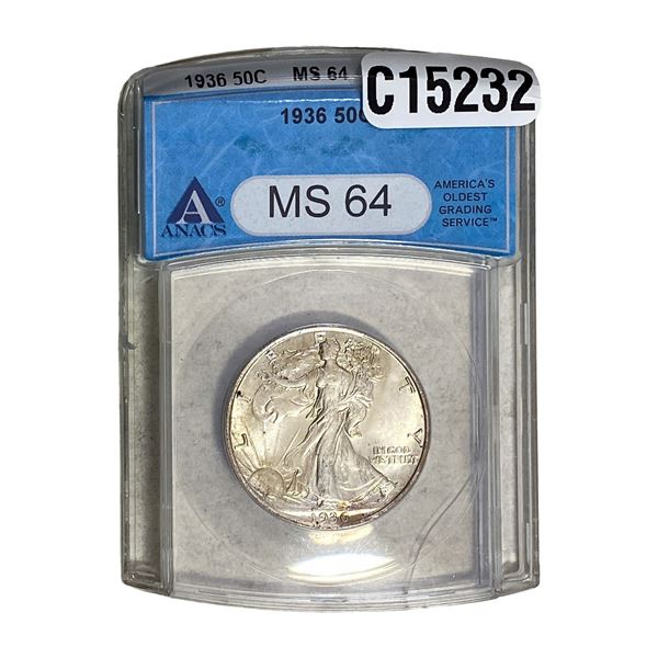 1936 Walking Liberty Half Dollar ANACS MS64