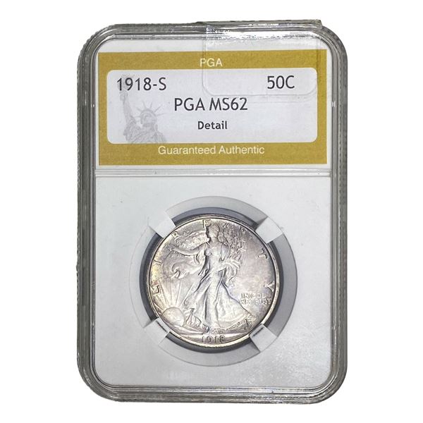 1918-S Walking Liberty Half Dollar PGA MS62 DET