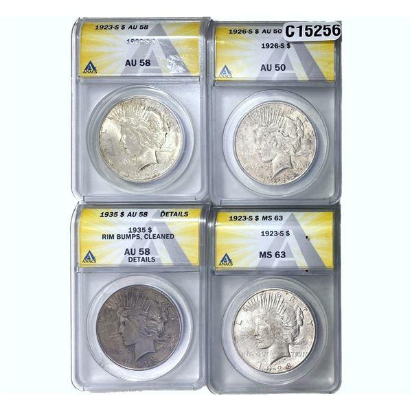 1923-1935 HIGHGRADE Better Silver PeaceDollar[4Coins] ANACS AU/MS50-63
