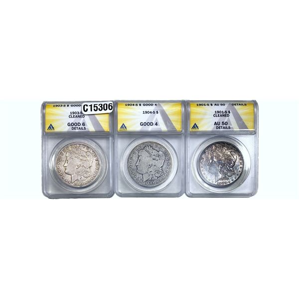 1901-1904 KEY DATE S Mint Morgan Silver Dollar[3 Coins] ANACS G-AU4-50