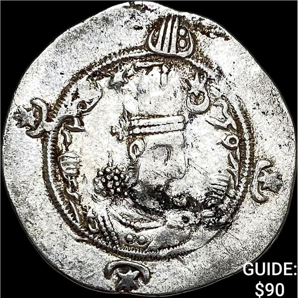 Sasanian Khusru I 531-579 AD Silver Drachm NEARLY UNCIRCULATED