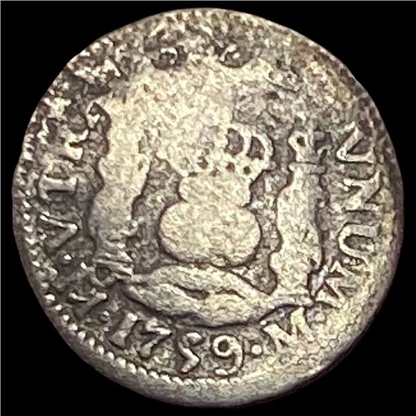 1759Mo Mexico Silver 1/2 Real NEARLY UNCIRCULATED