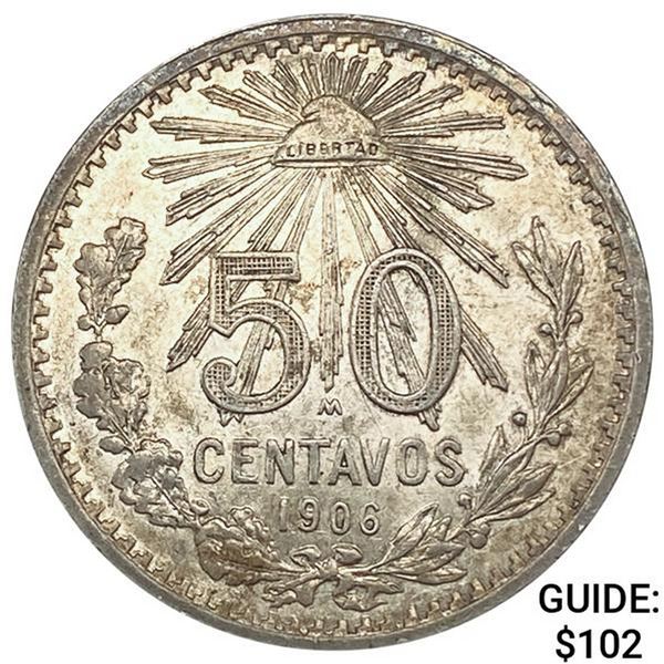 1906 Mexico 50 Centavos CLOSELY UNCIRCULATED