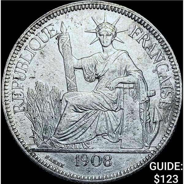 1908-A French Indochina Silver Piastre CHOICE AU