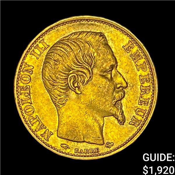 1857-A France Napolean III Gold 20 Francs 0.1687oz CHOICE AU