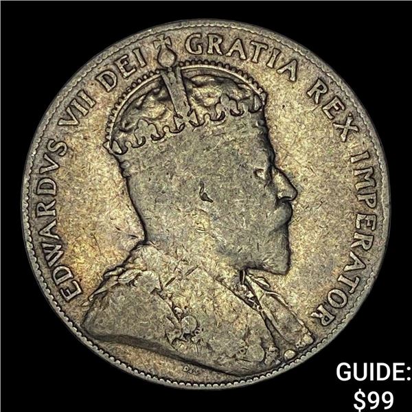 1908 NewFoundLand Edward VII Silver 1/2 Dollar NEARLY UNCIRCULATED