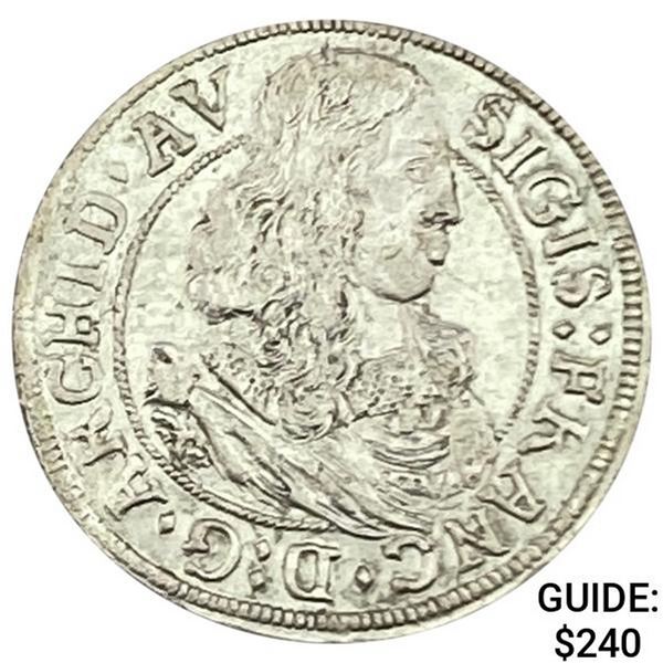 1664 Austria Silver 3 Kreuzer Sigismund CHOICE AU