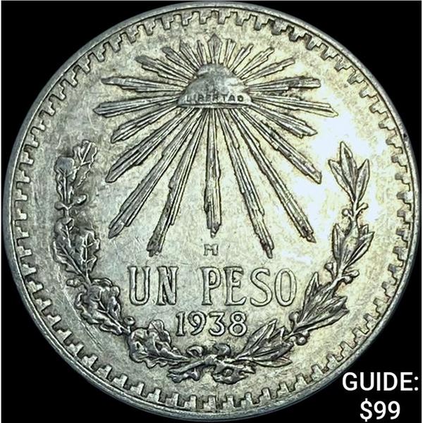 1938-M Mexico Silver Peso CHOICE AU