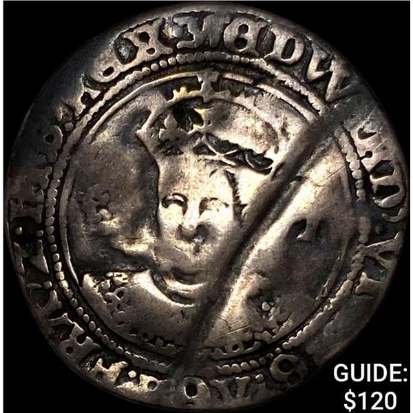 1547-1553 England Silver 6 Pence-Edward VI LIGHTLY CIRCULATED