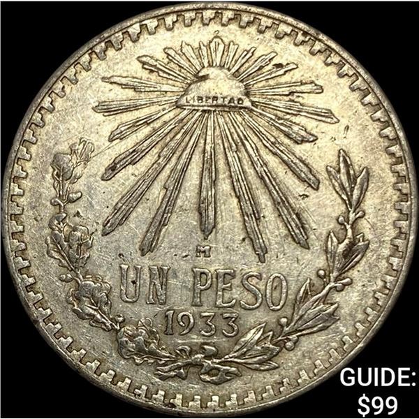 1933-M Mexico Silver Peso CLOSELY UNCIRCULATED