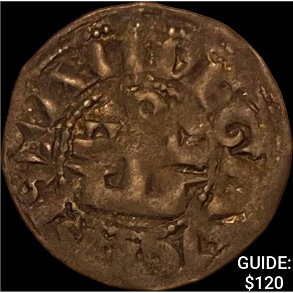 1060-1109 French Feudal Silver Denier ABOUT UNCIRCULATED