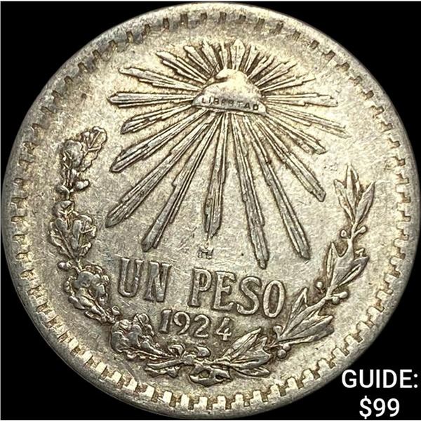 1924-M Mexico Silver Peso NEARLY UNCIRCULATED