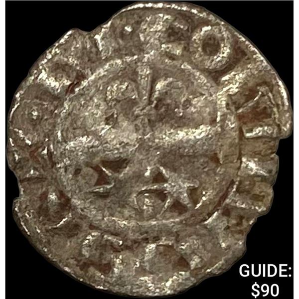 1223-1257 Nevers County Silver Denier- Manhaut II NEARLY UNCIRCULATED