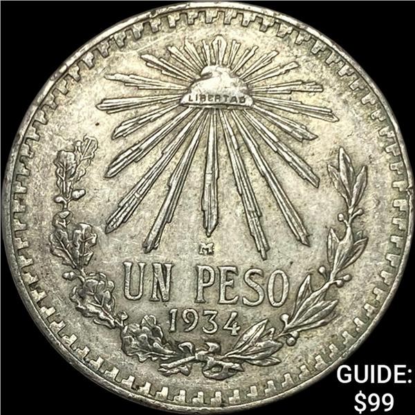 1934-M Mexico Silver Peso CLOSELY UNCIRCULATED