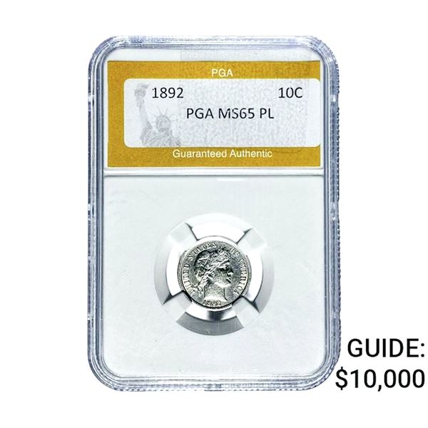1892 Barber Dime PGA MS65 PL