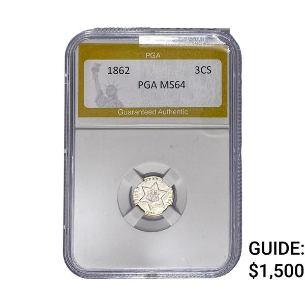1862 Silver Three Cent PGA MS64