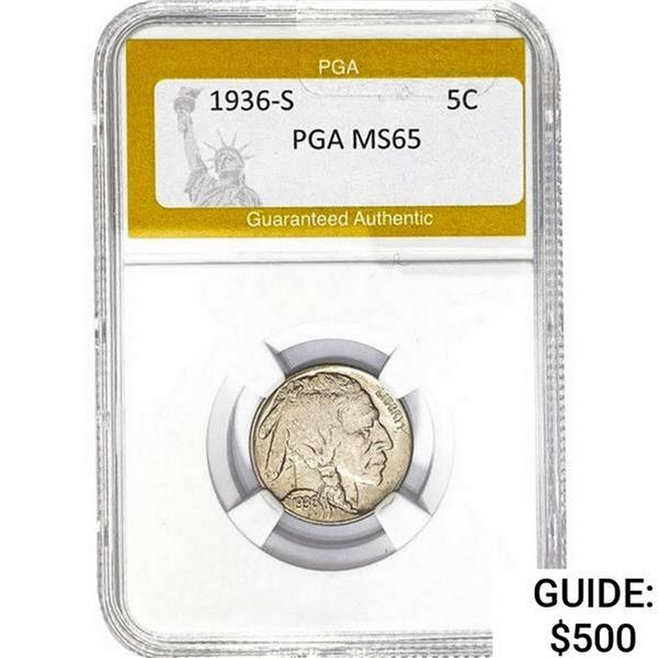 1936-S Buffalo Nickel PGA MS65