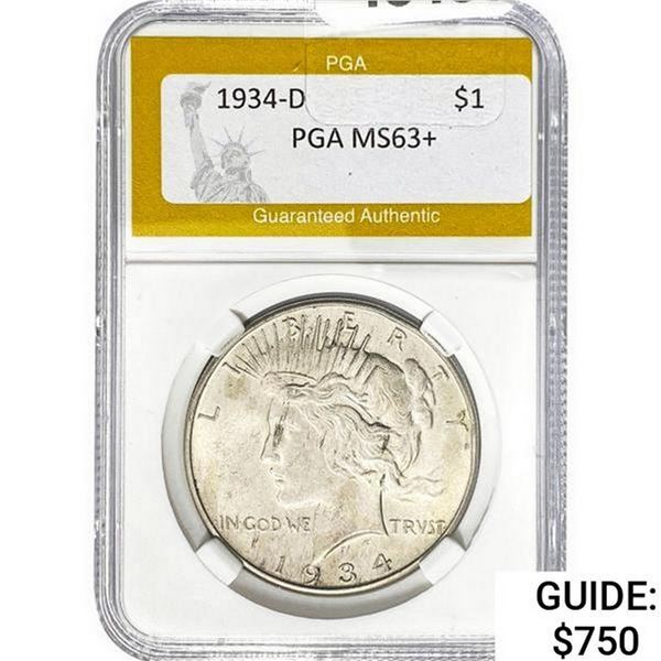 1934-D Silver Peace Dollar PGA MS63+
