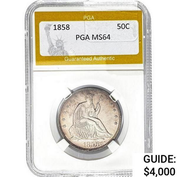 1858 Seated Liberty Half Dollar PGA MS64