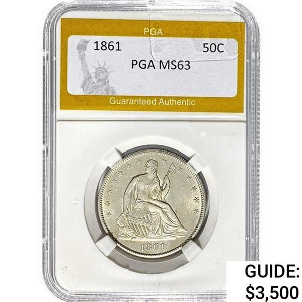 1861 Seated Liberty Half Dollar PGA MS63