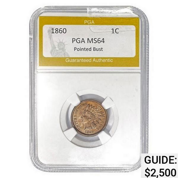 1860 Indian Head Cent Pointed Bust PGA MS64