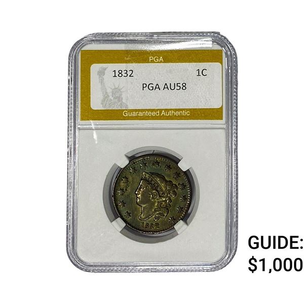 1832 Coronet Head Large Cent PGA AU58