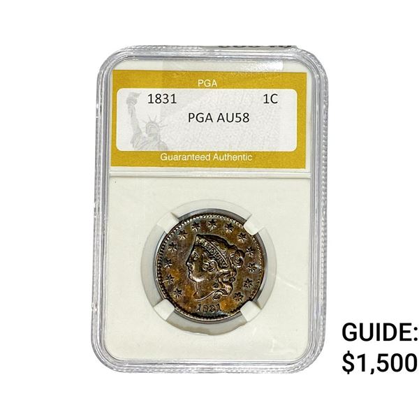 1831 Coronet Head Large Cent PGA AU58