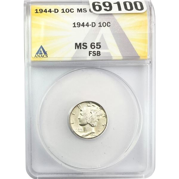 1944-D Mercury Silver Dime ANACS MS65 FSB