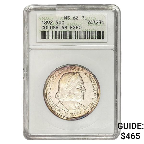 1892 Columbian Expo Half Dollar ANACS MS62 PL