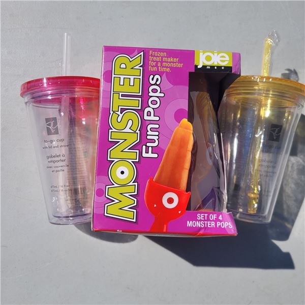 Lot of 2 PC Cups & Monster Fun Pops