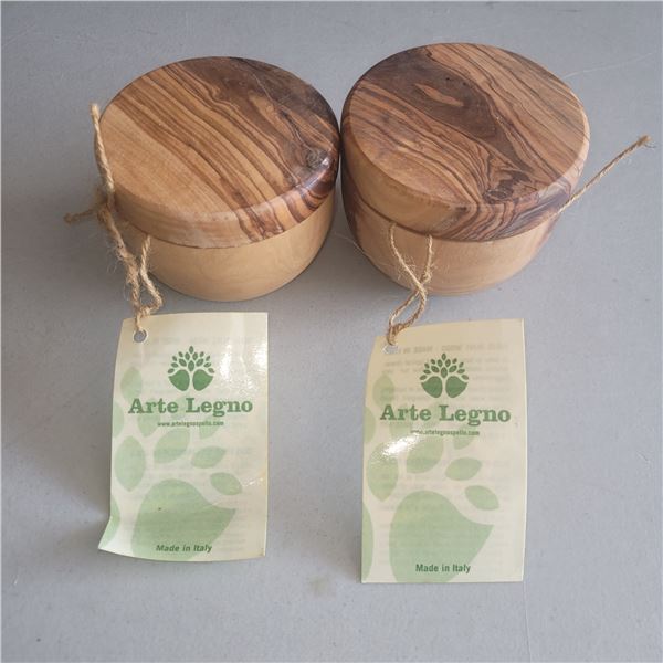 2x Arte Legno Made in Italy Olive Wood Storage Boxes
