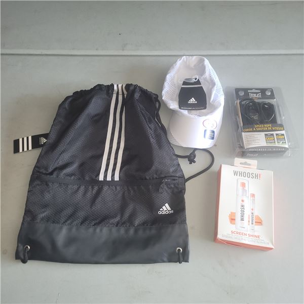 Mixed Sport Lot - Adidas Sack Pack  * White Hat, Everlast Rope, Whoosh Screen Shine