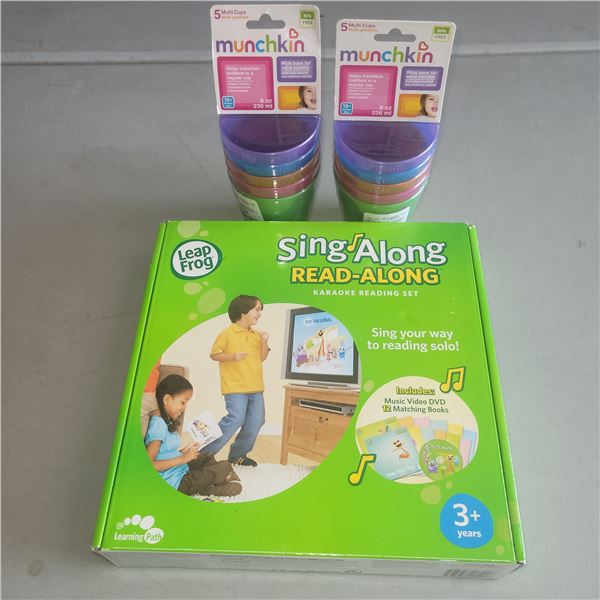 Childrens Lot - Leap Frog Sing Along Read-Along, 2x Munchkin 5 Cup Packs