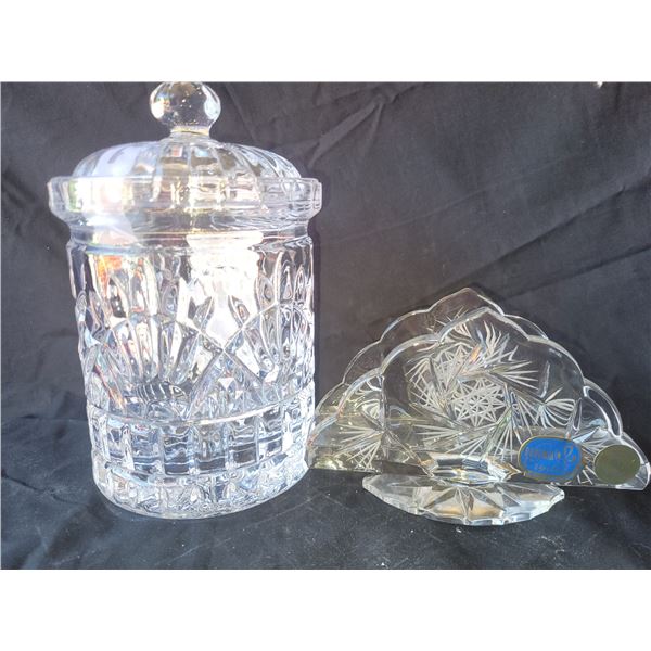 Crystal Napkin Holder & Buscuit Barrel A