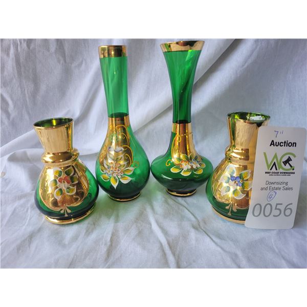 Green & Gold Glass Vases A