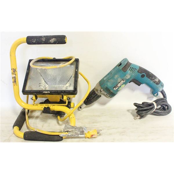 PORTABLE HALOGEN WORK LIGHT + MAKITA DRYWALL DRILL