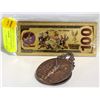 Image 1 : COPPER OLYMPIA GREECE MONEY CLIP +5 NOVELTY LOONEY