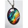 Image 1 : 12)  OVAL (1.25" X 1.75") GLASS PENDANT WITH