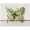 Image 1 : 3)  GOLD TONE WITH GREEN & CLEAR CRYSTALS,