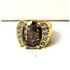 Image 1 : 8)  WIDE GOLD TONE WITH SMOKEY QUARTZ