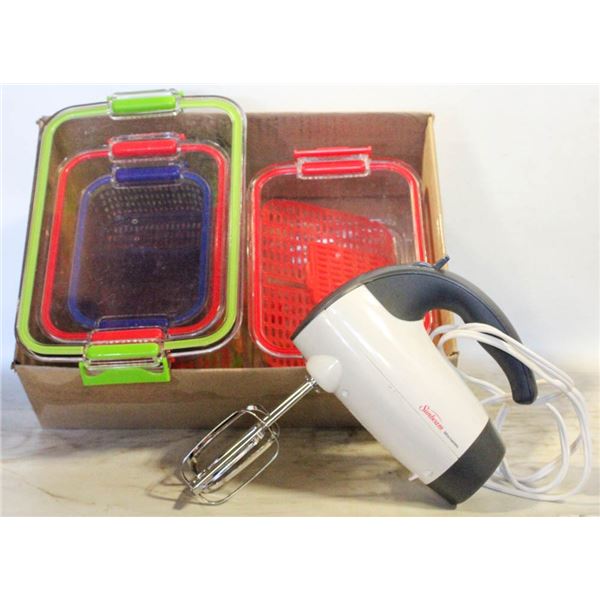 SUNBEAM HANDHELD MIXER + STORAGE CONTAINER