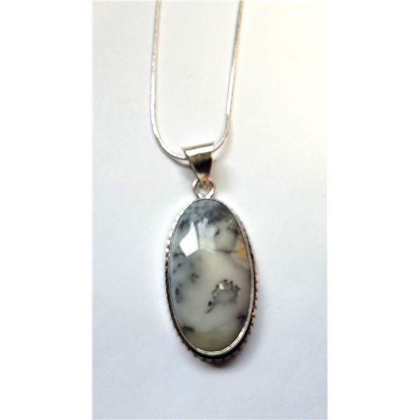 9)  NATURAL OVAL DENDRITIC OPAL PENDANT ON