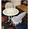 Image 1 : CAST METAL PATIO TABLE AND 2 CHAIRS PAINTED WHITE