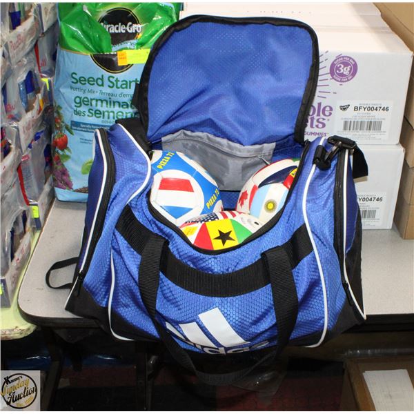 3 SOCCER BALLS & ADIDAS BAG