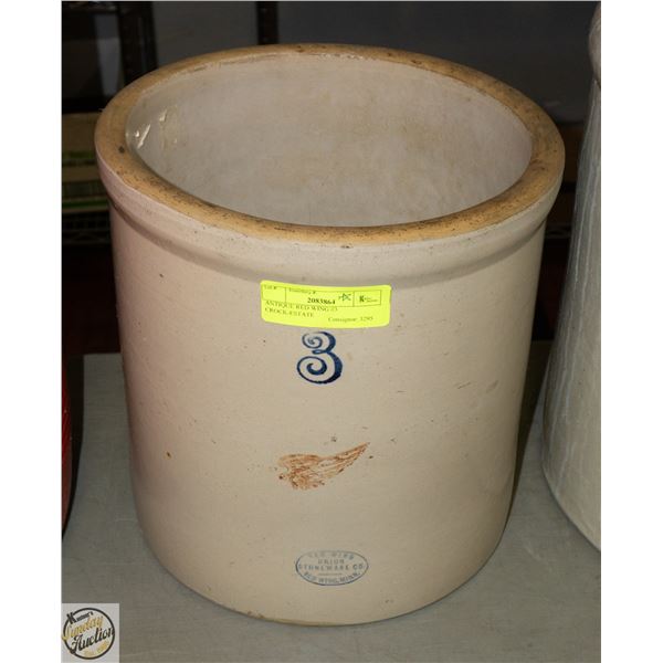 ANTIQUE RED WING #3 CROCK-ESTATE