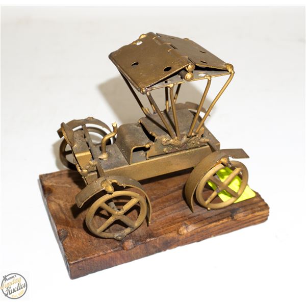 CUSTOM MADE WOODEN BASED WELDED CAR H-5"